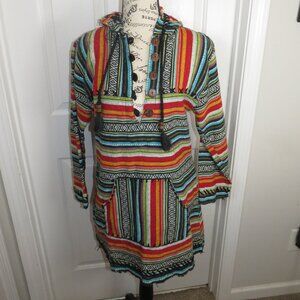 Katmandu Imports Baja Hooded Long Tunic Women's Size S/M Pullover Made in Nepal